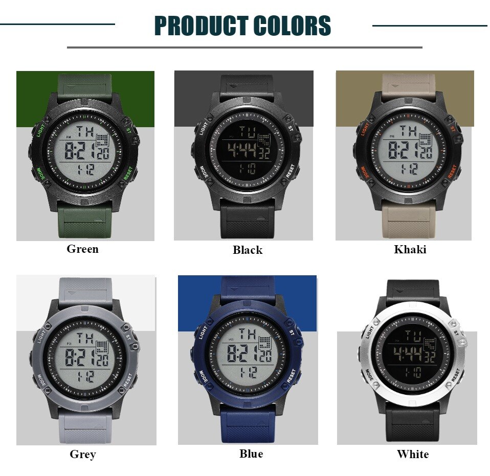 Ohsen merkevare digital lcd rød herre gutteklokke reloj hombre 50m dykk kaki silikonrem utendørs sport armbåndsur hanne