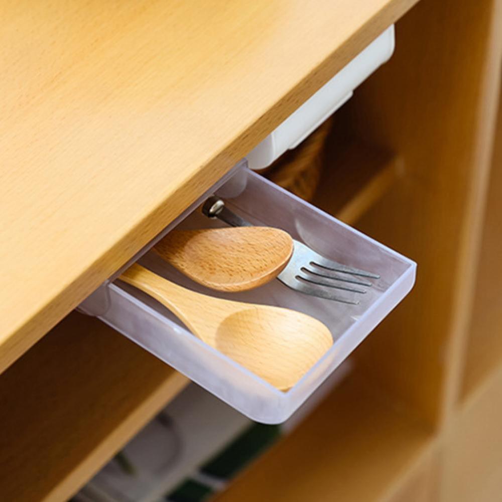 Table Storage Box Pencil Tray Self Stick Desk Up Storage Drawer Pen Set Under Holder Organizer J2R0