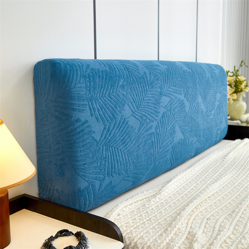 Dikker Jacquard Bed Hoofdeinde Cover Zachte Elastische Bed Head Cover Bladeren Gedrukt All-inclusive Bed Hoofdeinde Stofdichte Protector: 110*65 / Marineblauw