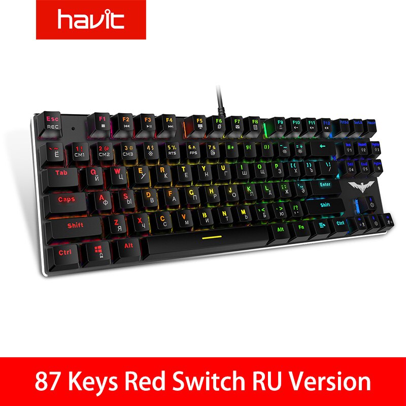 HAVIT Mechanical Keyboard 87 / 104 Keys Blue / Red Switch Wired USB Gaming Keyboard Backlight RU/US Keyboard For Desktop Laptop: 435 Red RU