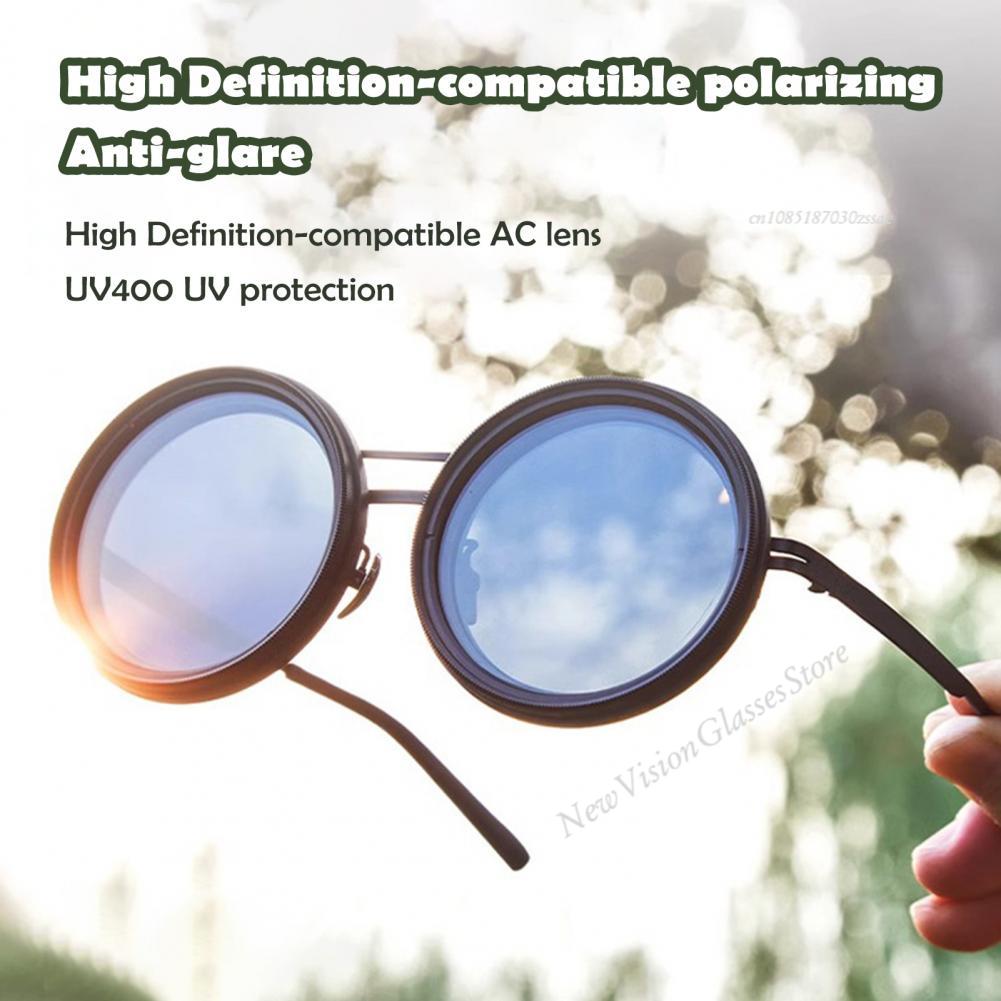 Gafas polarizadas redondas para hombres y mujeres, gafas de sol ajustables de 1-9 velocidades con lentes de filtro ND, gafas retro anchas