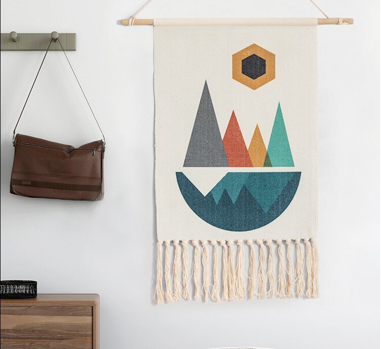 Boho Home Decor Macrame Wall Hanging Tapestry Cotton Tassel Handmade Woven geometric canvas Art background cloth tapestry: 5