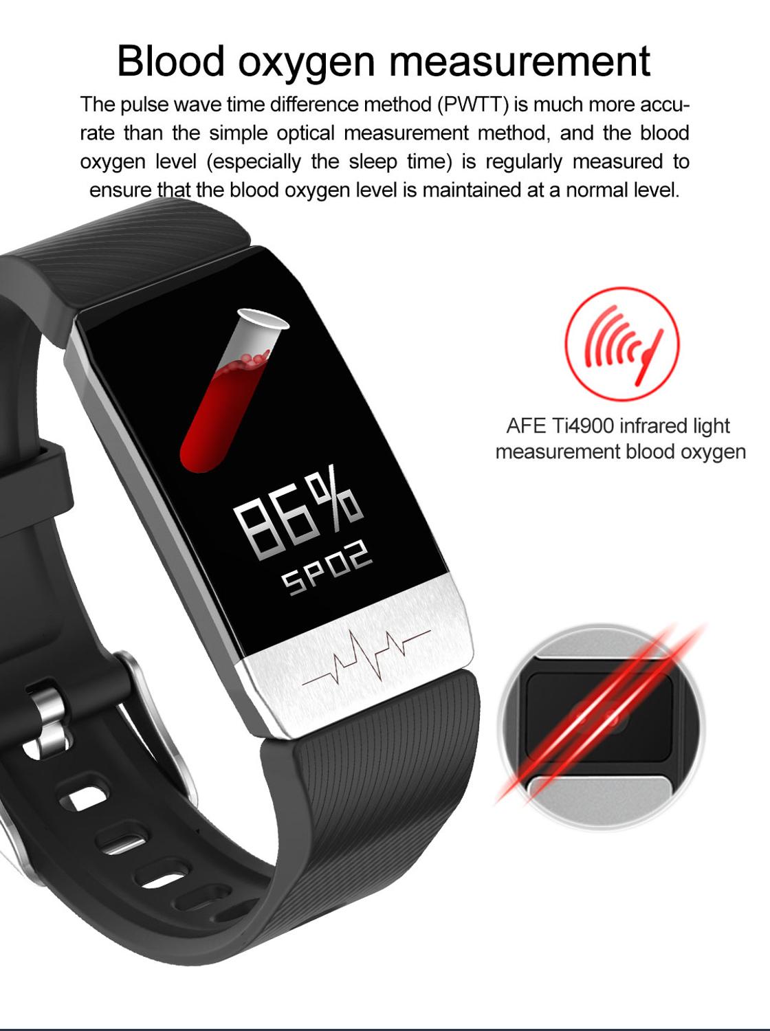 Tongyda smart band  t1s med kropstemperatur ecg + ppg fitness tracker blodtryk bluetooth smart armbåndsur til telefon