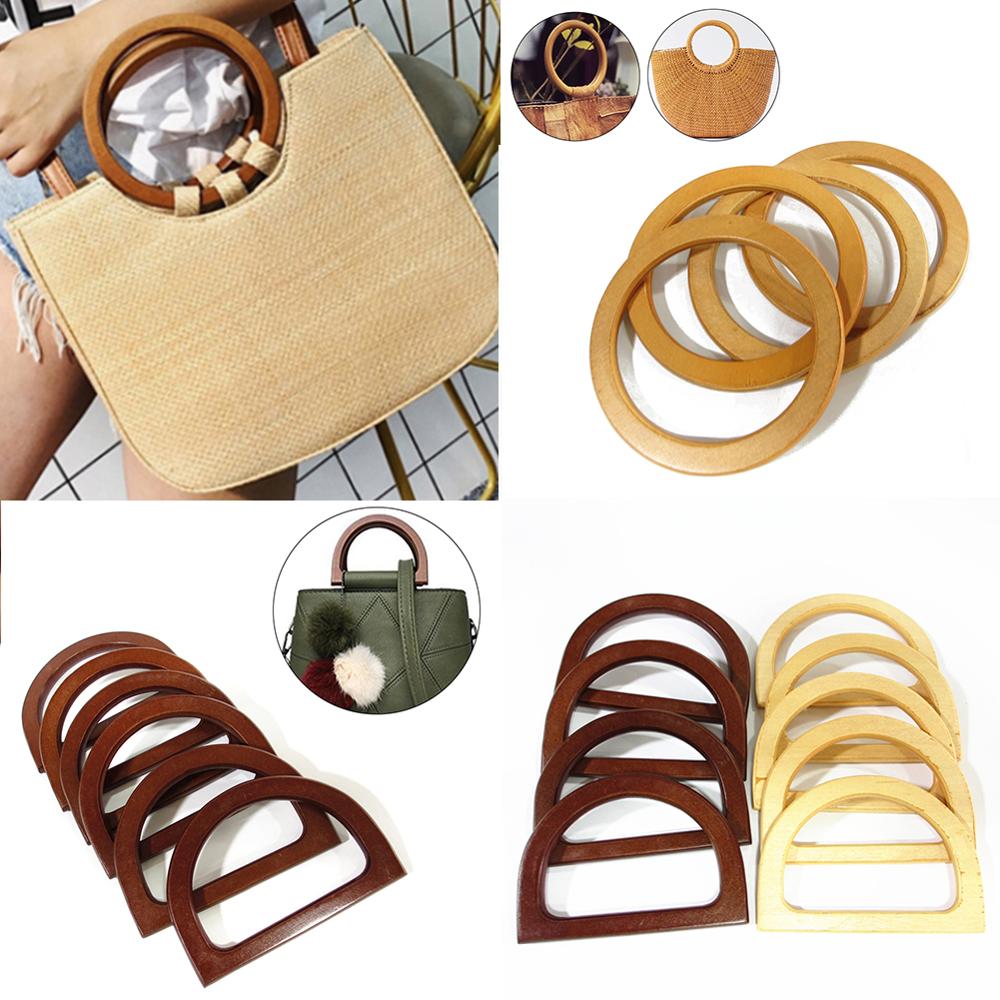 1 Pc Nature Wooden Rattan Bag Handle Replacement for DIY Making Purse Handbag Tote Round Rectangle Shaped Simple Bag Accessories