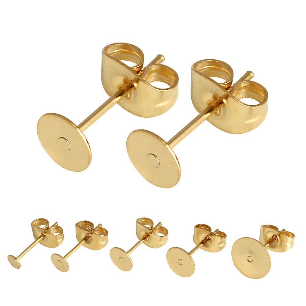 Poteaux de boucle d'oreille en acier inoxydable, 3/4/5/6/8/10/12mm, pour le bricolage et la fabrication de bijoux, 50 pièces/lot