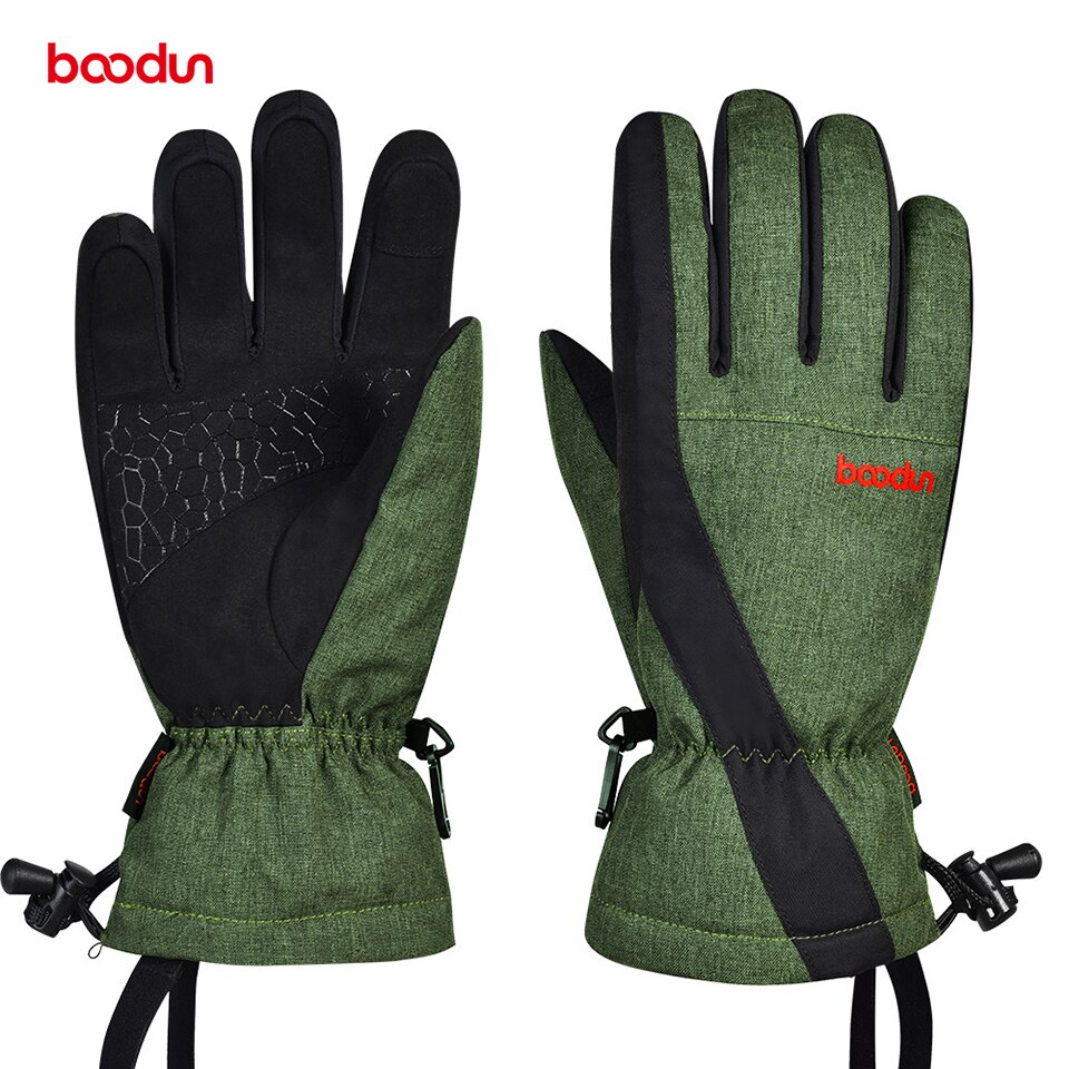 Boodun-luvas térmicas de ski, luvas impermeáveis com função de toque de neve, snowboard, quentes, móvel de neve, luvas masculinas e femininas: Verde Exército / M