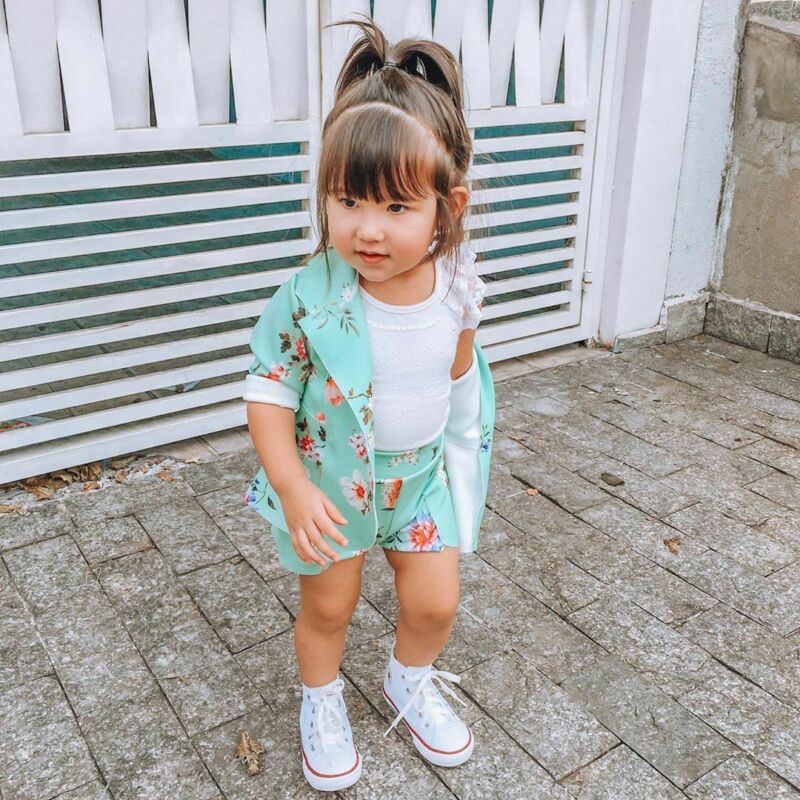 New Children's Girls Floral Coat + Shorts Two-piece Suit Kids Suit Clothes Sets 9M-5Years
