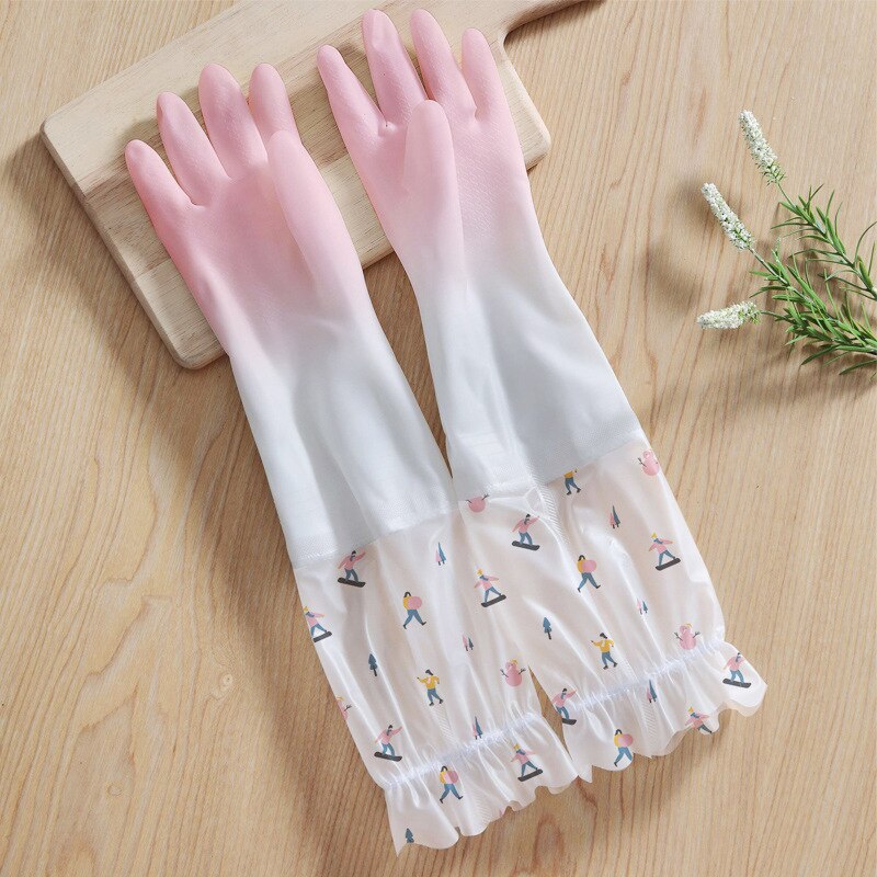 Gants en caoutchouc pour femmes, cuisine, vêtements de lavage épais, vaisselle, ménage étanche, durables, Plus des gants en Latex de velours