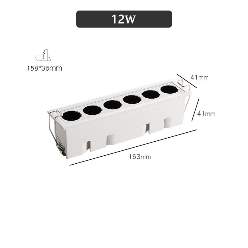 Luz lineal empotrada Led para oficina, dormitorio, sala de exposiciones, foco de línea de rejilla antideslumbrante, luminarias de punto para sala de estar: 12W Six lamp / Warm White