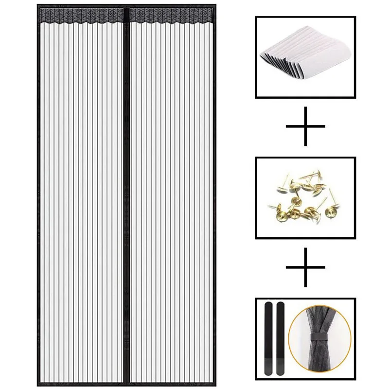 Rideau de porte à écran magnétique, filet anti-moustiques, moustiquaire, maille, fermeture automatique, taille multiple, installation facile, , 2024: 3 * 2,6