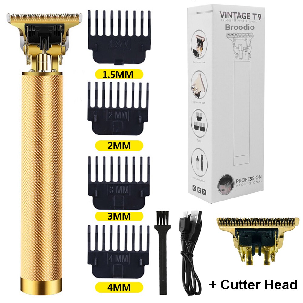 T9 USB Electric Hair Cutting Machine Rechargeable Cut Hair Clipper Man Shaver Trimmer For Men Barber Beard Trimmers: Gold Cutter Head