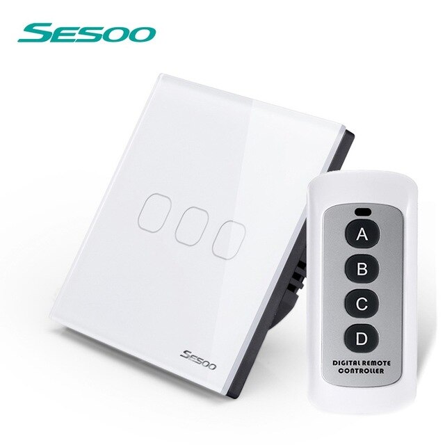 SESOO – interrupteur mural tactile sans fil avec télécommande, 3 boutons, 1 voie, panneau en verre cristal, norme ue, LIVOLO: white Remote Switch