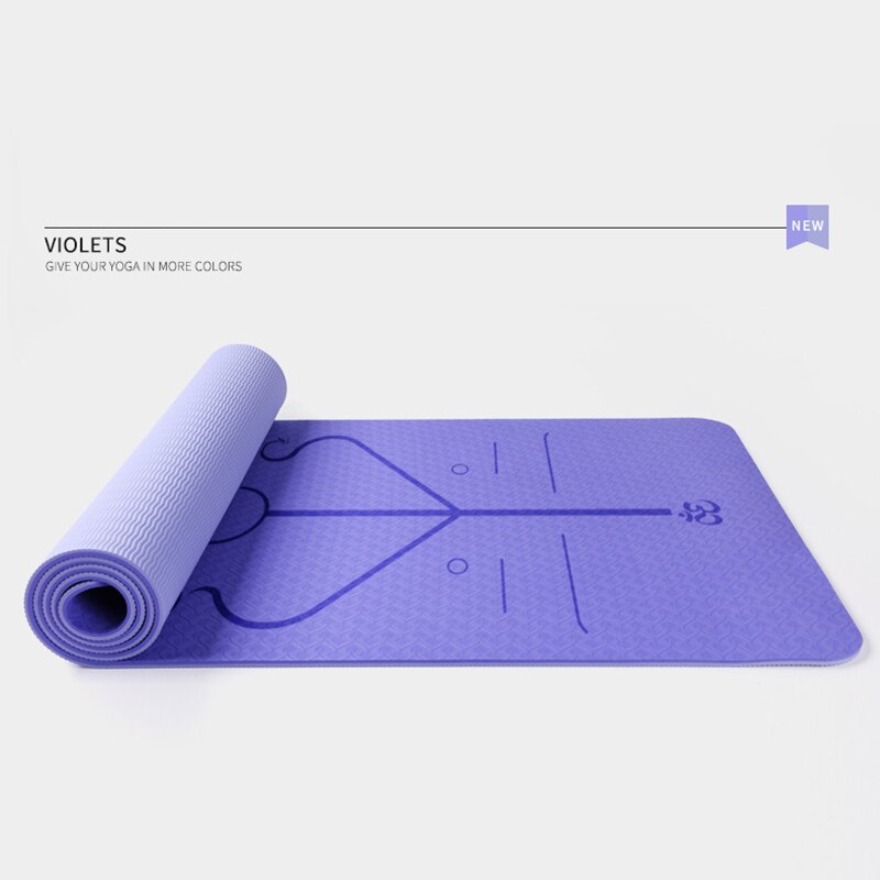 TPE 6mm Yoga Mat Double Layer Non-Slip Mat Yoga Beginner Exercise Pad With Position Line For Fitness Gymnastics And Pilates: Violets