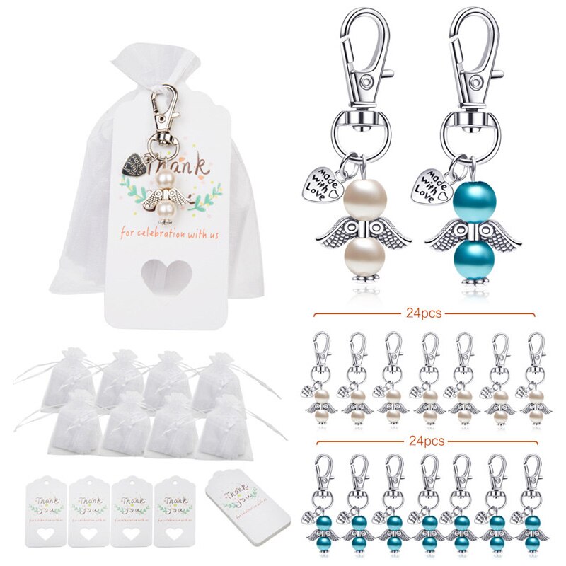 48 Baptism Sets Favor Souvenir Favors Guardian Wedding Angels + Organza Bags + Baptism Pendants: Default Title