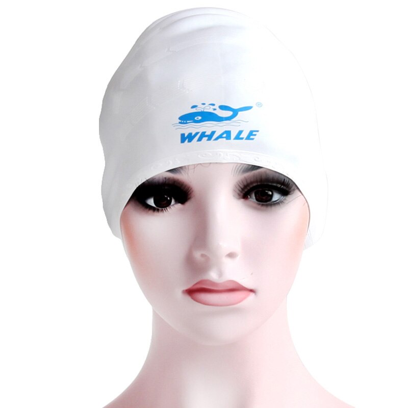 WHALE Men Swimming Caps Silicone Adult Waterproof Women 3D Swimming Hat Cover Protect Ear Pool Bath Cap Badmuts: White