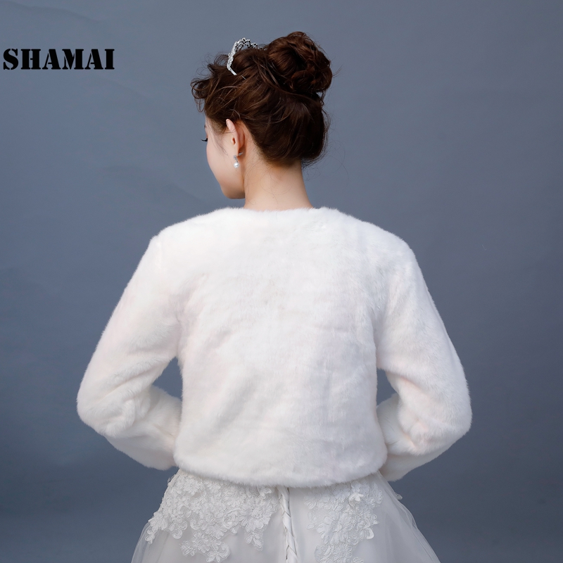 Faux Fur Wedding Jacket 3/4 Sleeves Bridal Coat Fall Winter Warm Bride Bolero In Stock Ivory Wedding Accessoriies