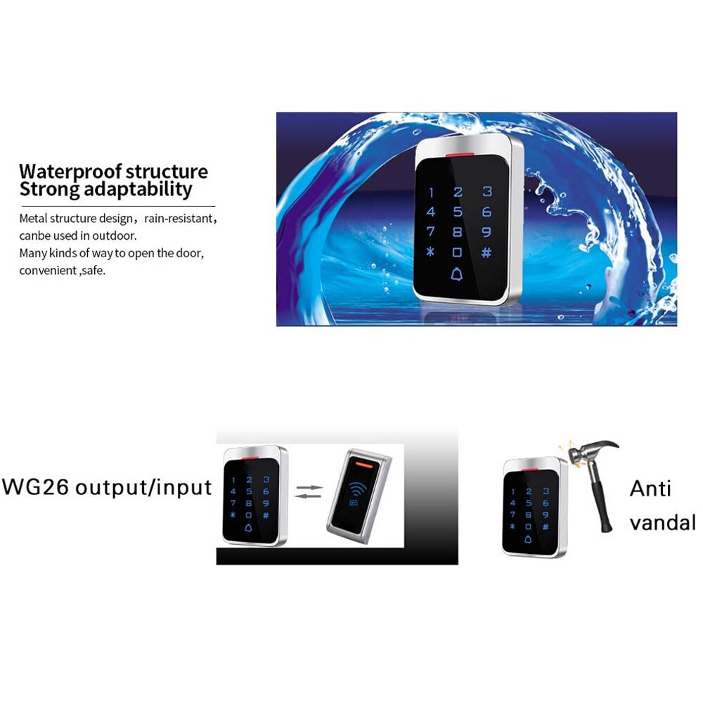 Metal Waterproof 125KHz RFID Touch Screen Keypad 13.56MHZ Standalone Access Controller Touch screen Door Lock SystemT50