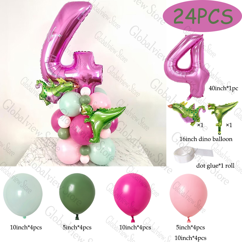 Roze dinosaurus ballon set Dino folie ballon boeket Dino thema verjaardagsfeestje decor meisje 3e verjaardag digitale nummer ballon: LASER / A