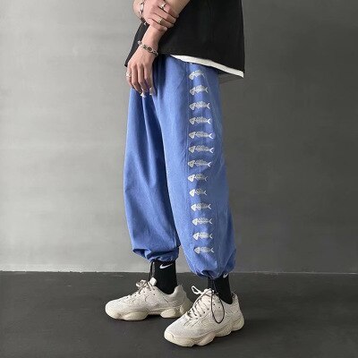 Calças masculinas sólido lado listrado fishbone sweatpants casual solto coreano grandes dimensões harem calças streetwear japonês corredores calças