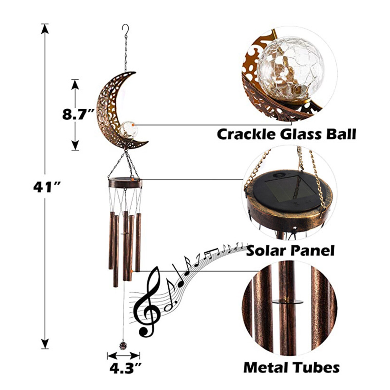 Solar Moon Sun Wind Chimes Garden LED Light Wind Chime Garden Iron Hollow Hanging Decoration Perfect