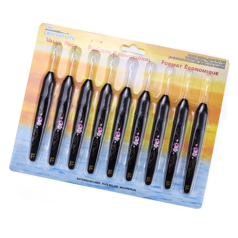 KOKNIT, ganchos de ganchillo, luz Led, mezcla 2,5mm-6,5mm, agujas de tejer, tejer herramientas de costura, 9 unidades/juego