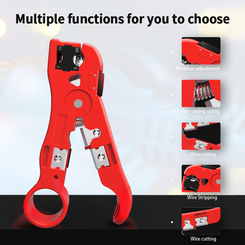 AMPCOM All-In-One Stripping Tool Cable Wire Stripper Compression Tool Coaxial Cable Stripper, Round Cable ,Cutter and Flat Cable