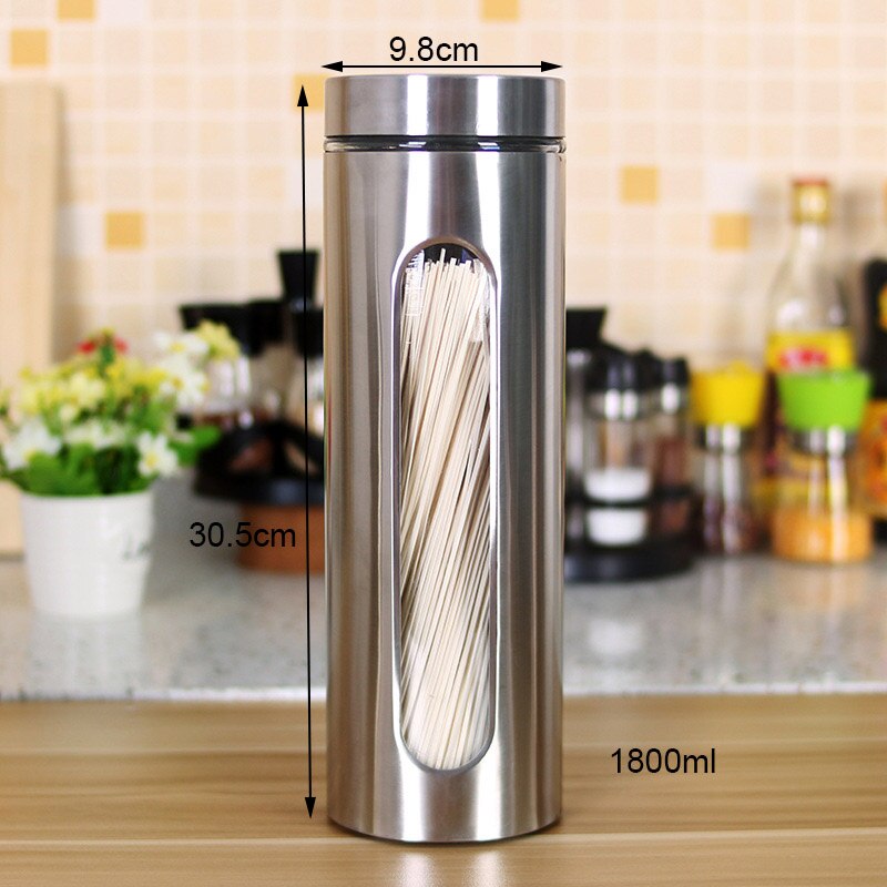 Tarro de comida para cocina, latas selladas de vidrio para el hogar cubierto con jarra transparente, almacenamiento de granos misceláneos, latas de acero inoxidable