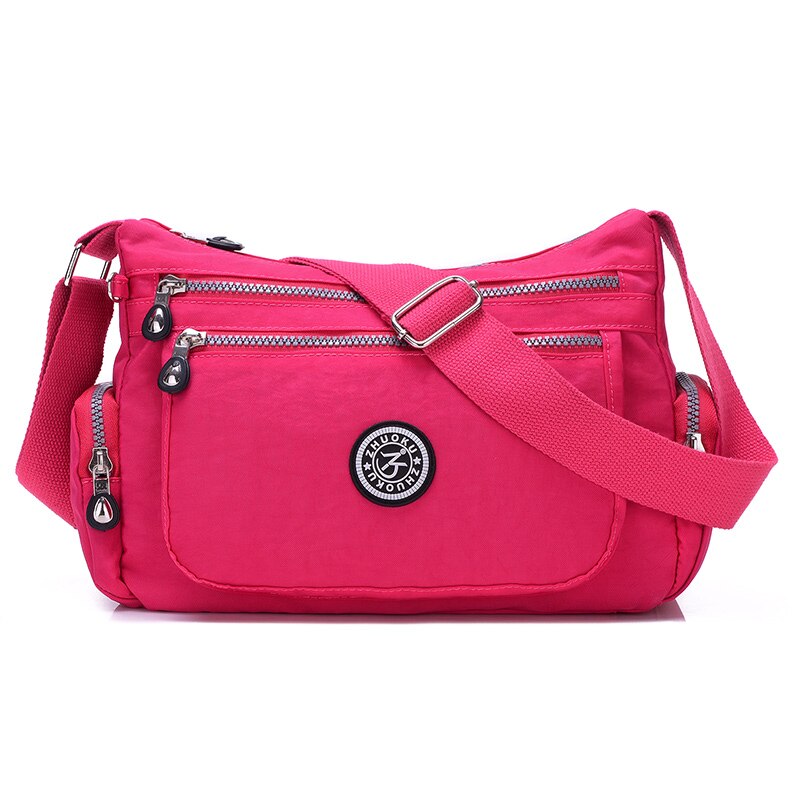 Bolsos pequeños de hombro para mujer, bandolera con cremallera, bolsos Hobo, famosa Bolsos De Mujer con solapa, Mini bandolera de nailon para playa, un bolso principal: Rose red