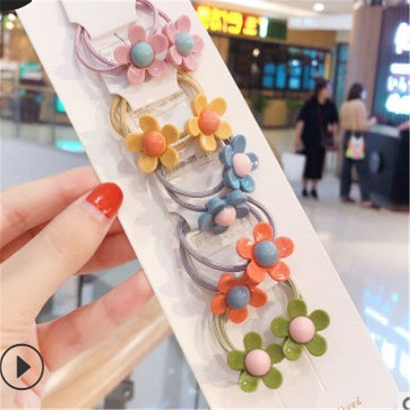 5PCS Lovely Flower Princess Headwear Baby Headdress Girls Hair Accessories Kids Elastic Hair Bands Children Hair Ropes: C