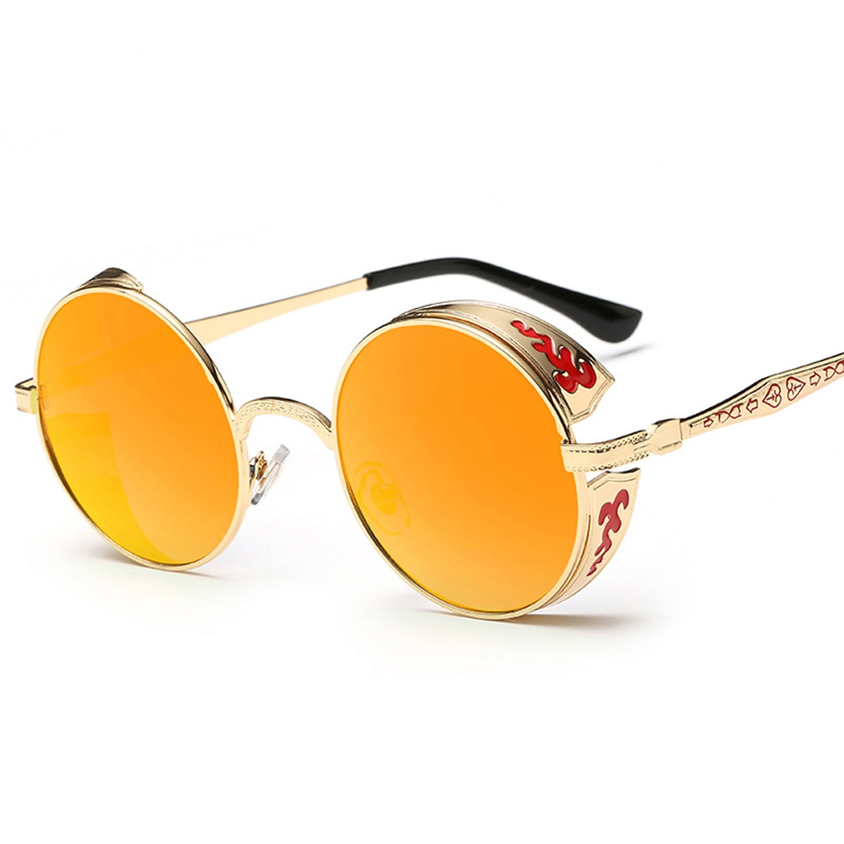 Unisexe rétro Steampunk Style lunettes de soleil lentille ronde métal creux cadre Vintage lunettes pour hommes femmes lunettes de soleil conduite