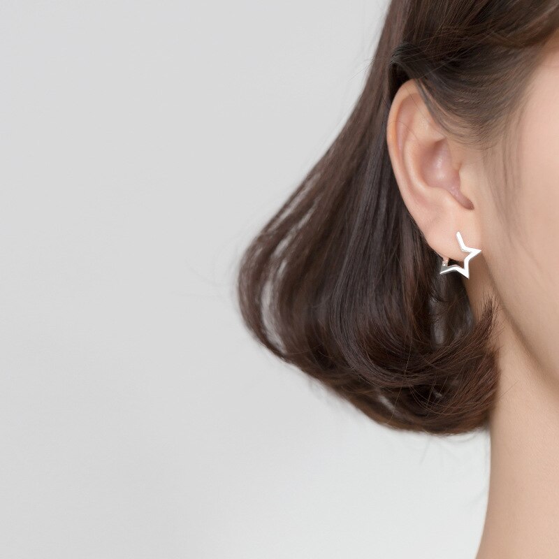 INZATT-pendientes de aro de estrella hueca minimalista para mujer, Plata de Ley 925 auténtica, accesorios de joyería delicada para