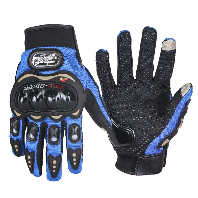 Motorcykel elcykel off-road full finger sport berg bärbar långfinger pekskärm - resistenta riddarhandskar: Blå / Xl