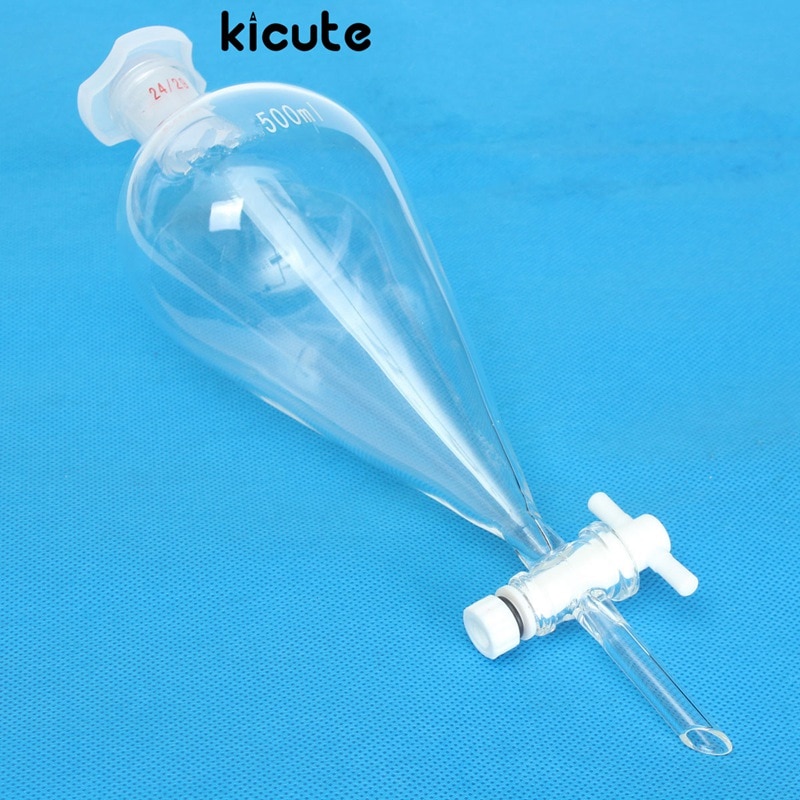 Kicute 500ml Clear Glass Separatory Borosilicate Funnel With PTFE Stopcock Pear Shape Funnel 24/29 Chemistry Lab Supplies