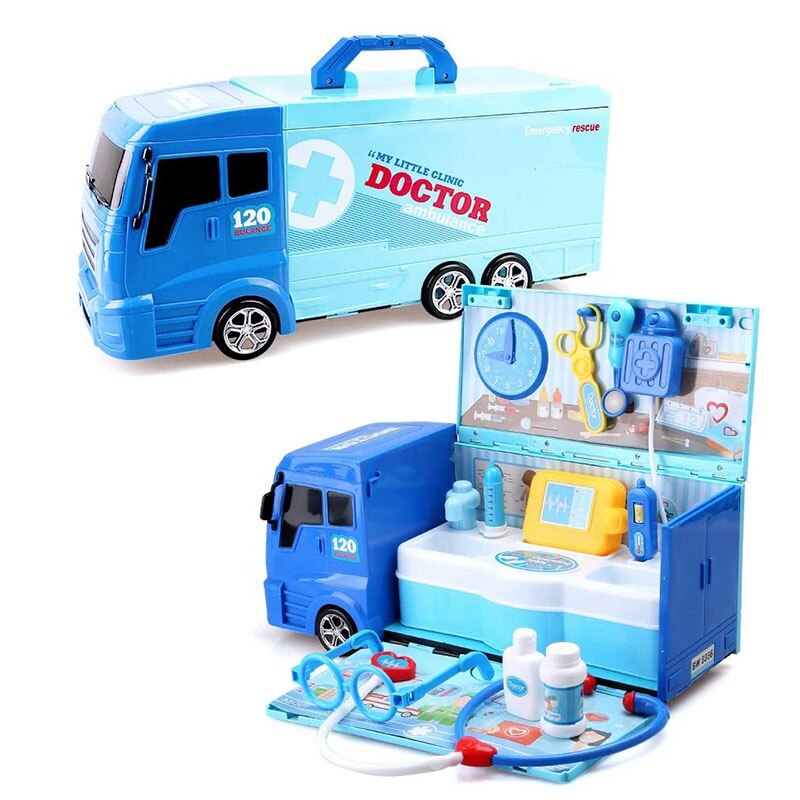 21 Piece Rescue Vehicle Simulation Ambulance Truck Educational Truck Kids Toy Set Role Play for Boys Girls Children