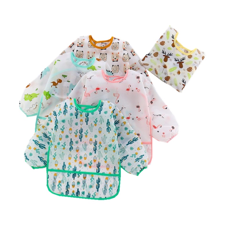 Babero de bebé de dibujos animados, impermeable, manga larga, Baberos para comer, eructar, ropa para pintar