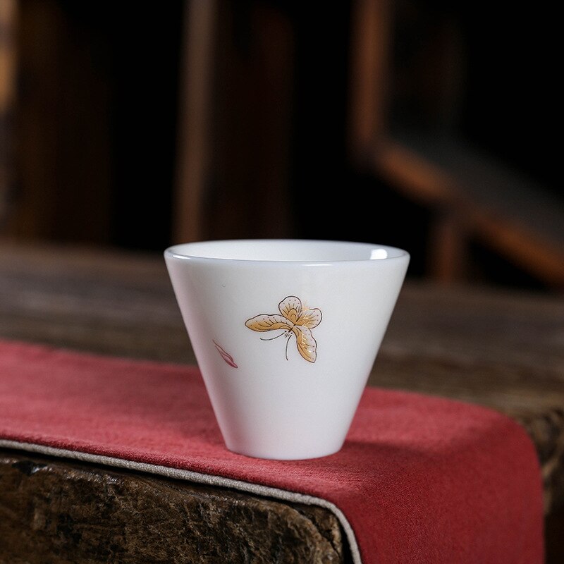 Ceramic Dehua Ceramic Whiteware Teacup Stacking Single Cup Hand-Painted Cup Kung Fu Tea Set Condensed Cute Tea Set Teacups