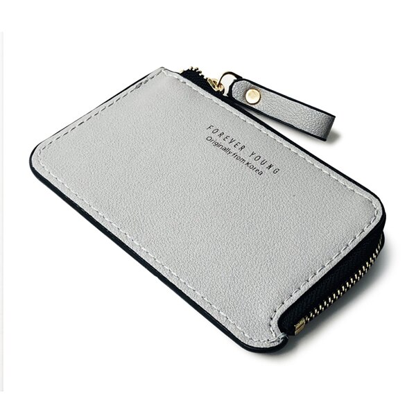 PURDORED 1 Pc Credit Card Holder Wallet Black Men Coin Purse PU Leather Business Card Holder Zipper Mini Clutch Wallet Bag: gray