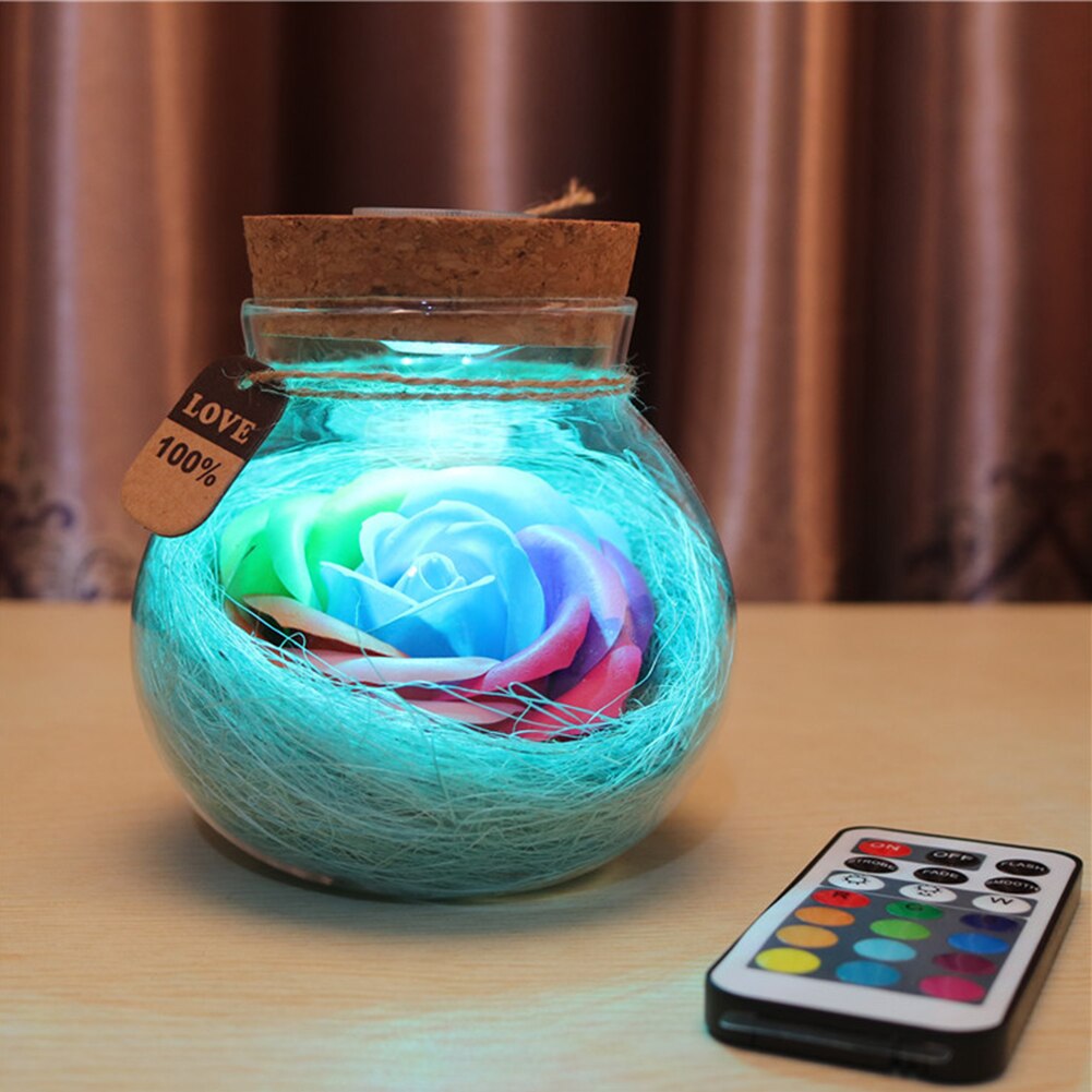 Handgemachte valentinstag Rose wünschen Flasche 7 Farbe ewig Blume Licht für Hochzeit Party murmeln der Schild Hause Dekor: Blau