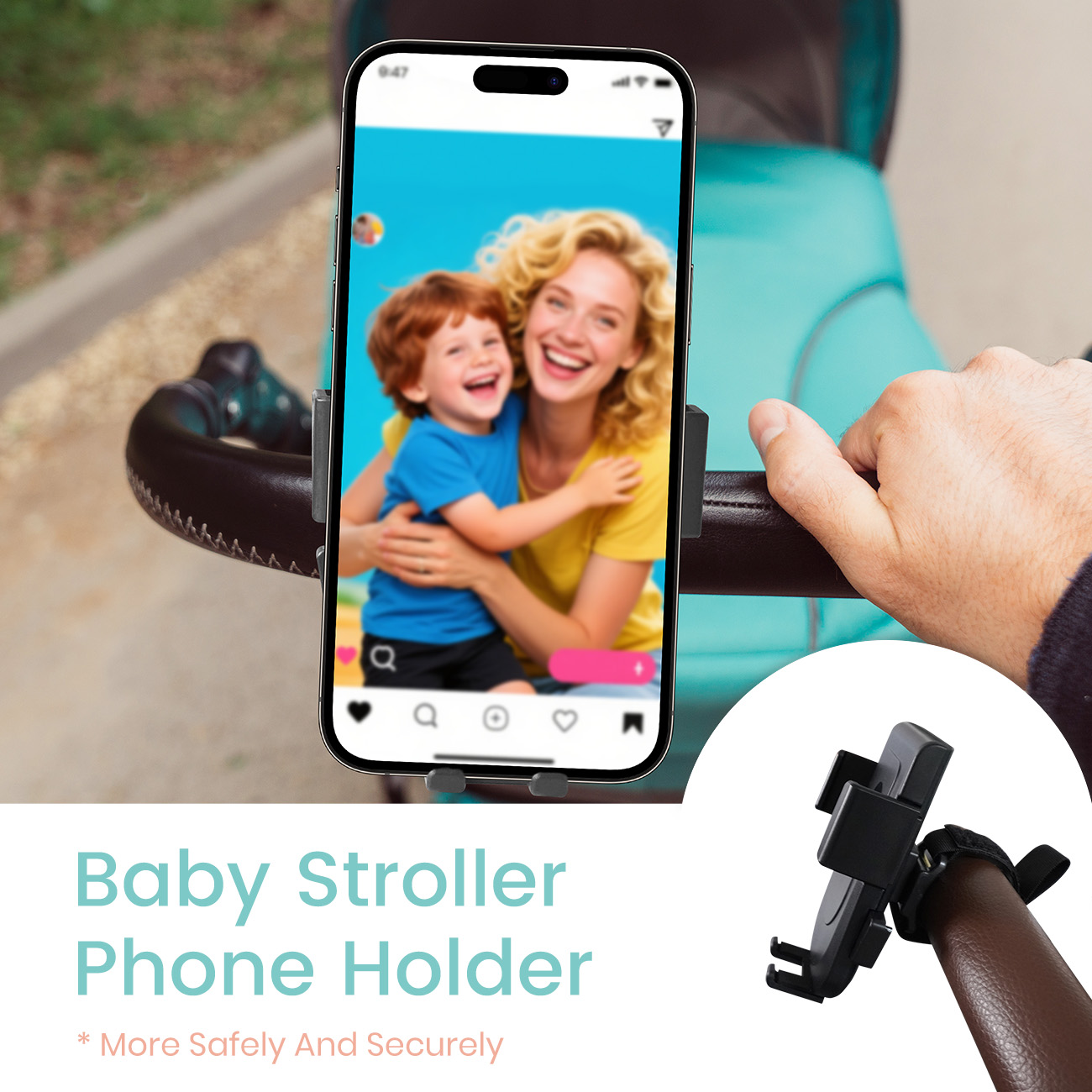 1 PC kinderwagen telefoonhouder, winkelwagen telefoonhouder - geschikt voor stuur - bediening met één hand om aan/uit-telefoon aan te trekken - 360 De