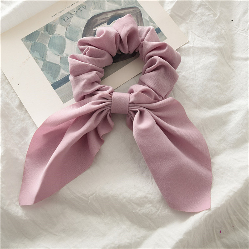 Kvinnor håraccessoarer hår scrunchie rosetter hästsvanshållare hårband godis färg rosett knut scrunchy flickor hårslipsar: Ljuslila