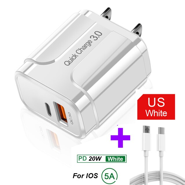 18W PD Quick Charge 3,0 USB Ladegerät EU/US/UK Stecker Handy Ladegerät Für iPhone 12 11 Pro X XR XS MAX blitz Schnelle Lade: US Cable 2