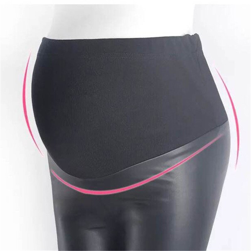 Maternity Clothes PU Leather Pregnant Women's Leggings Autumn Winter Warm Pants Adjustable High Waist Maternity Pants