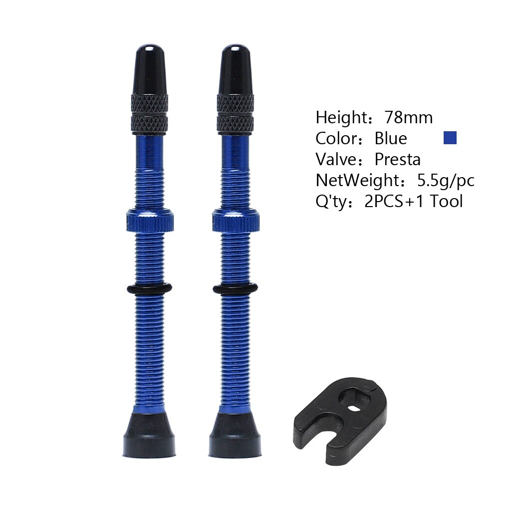 2 Teile/satz Bike 48/60/78mm Reifen Luft Ventil für Rennrad MTB Fahrrad Tubeless Reifen Messing Core alloy Stem Tubeless Dicht Kompatibel: 78mm blue 2PCS