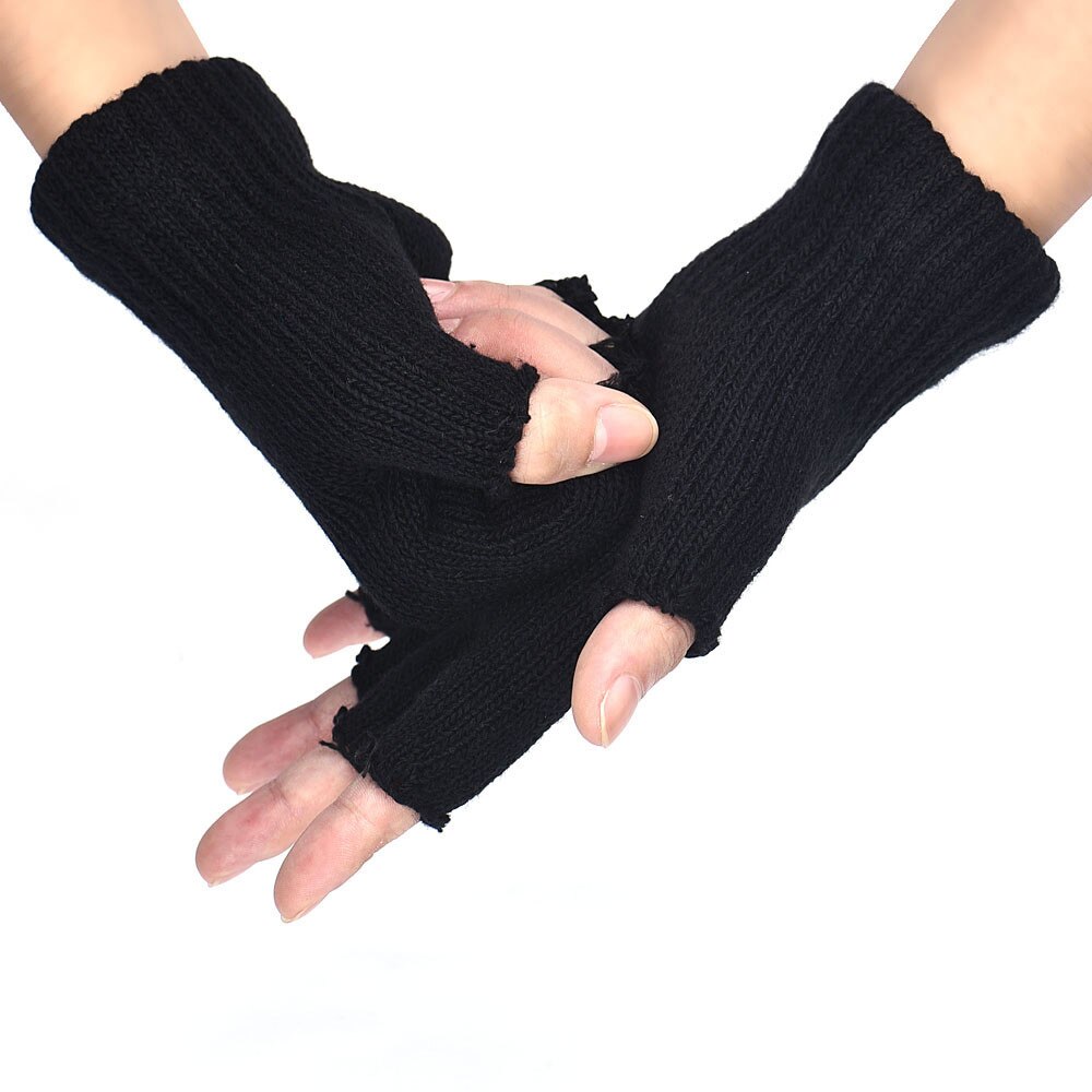Herfst winter outdoor heren warme zwarte gebreide vingerloze handschoenen stretch elastische warme halve vinger fiets handschoenen  #w5