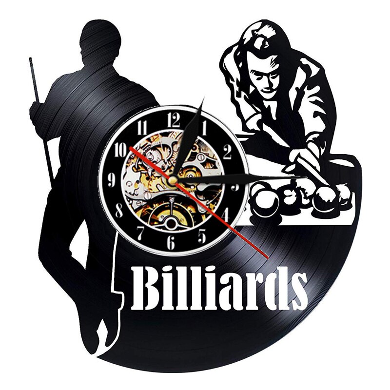 Bowling Sport Wall Clock Billiards Pool Vintage Vinyl Record Wall Clock with LED Lighting Bowling Alley Home Decorative Lamp