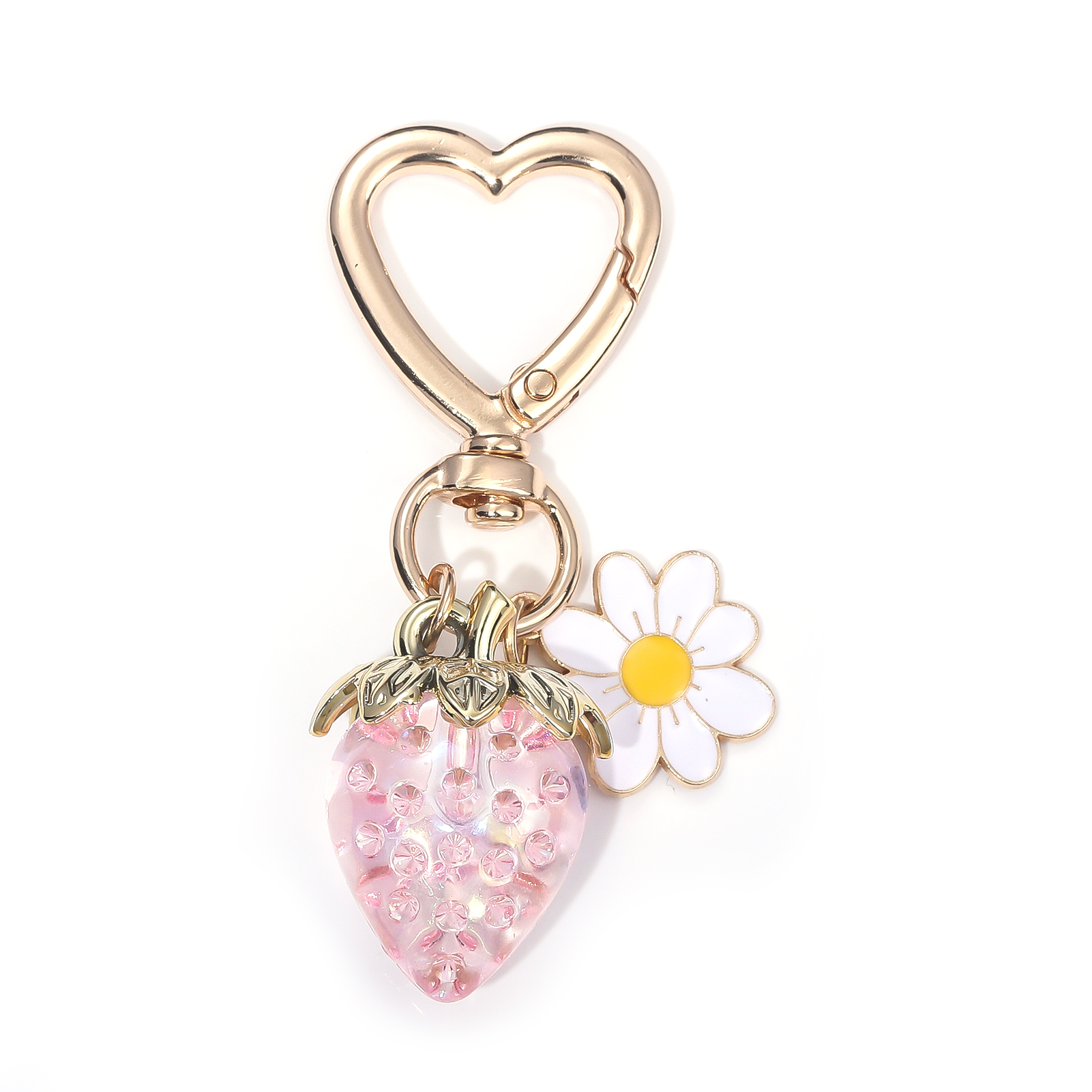 Cute Strawberry Bag Pendant Keychain Kawaii Heart Flower Daisy Key Chain for Women Girs Bag Purse Pendant Accessories: Pink