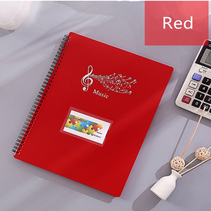 40/60 Pages Multi-functional A4 Sheet Music Score Coil Folder Practice Piano Paper File Storage Book: Red 60 pages