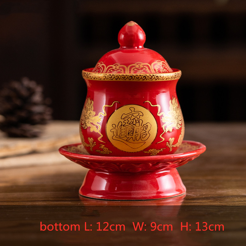 1 Pc Chinese Stijl Heilige Water Cup Keramiek God Van Rijkdom Serveren Mokken Aanbidding Boeddha Lotus Aanbieden Cups Boeddhistische Leveringen: C3