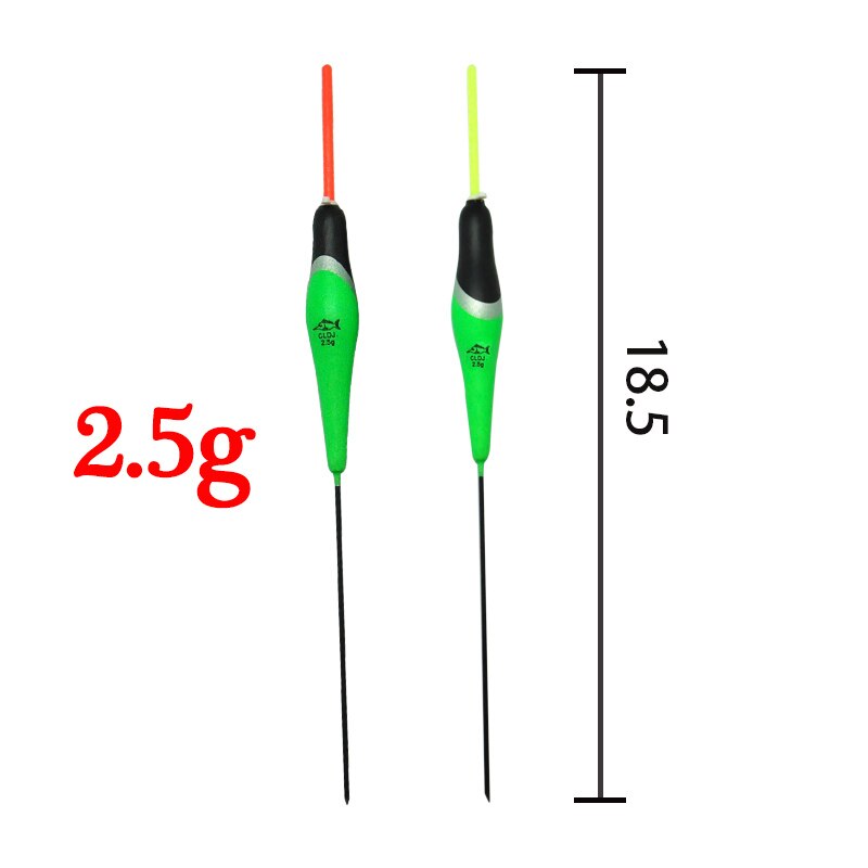 ORJD-flotador de Pesca, 10 piezas, 19cm, 2,5g, boya Vertical, señuelo de Pesca con mosca marina, flotador, accesorios de Pesca en Río: 2.5g green