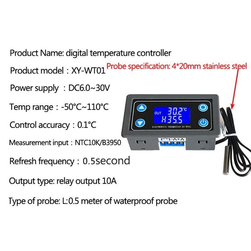 Xy -wt01 temperaturregulator digital led-skærm opvarmnings- / køleregulator termostatafbryder